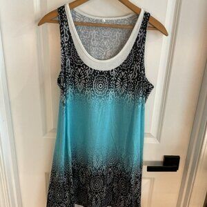 Sleeveless Round Neck Dress - Black Aqua & White Colorblock - Ladies Size Large